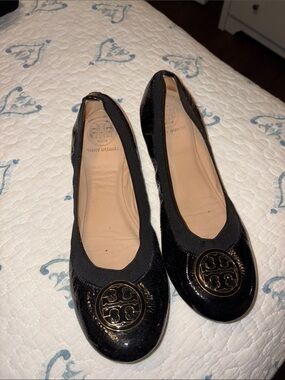 Tory Burch Black Patent Logo Ballet Flats